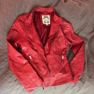 Made by Johnny Women's Dressy Vegan Leather Biker Jacket Red